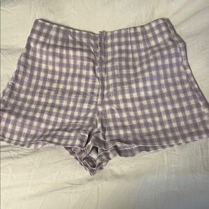 Zara Lavender and White High-Waist Check Shorts